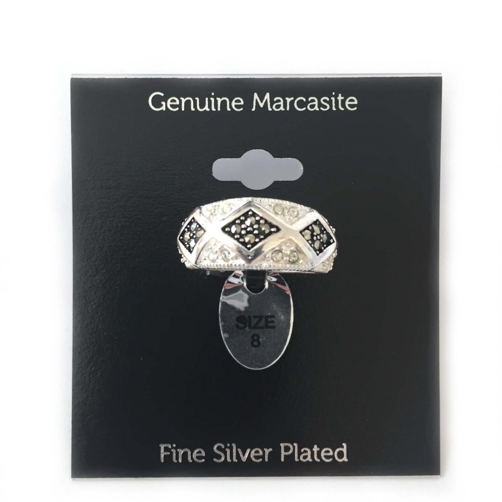 Genuine Marcasite & Crystal Geometric Ring